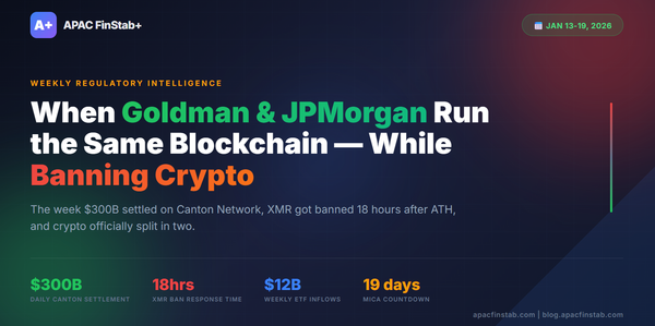 When Goldman Sachs and JPMorgan Run the Same Blockchain Network — And Nobody Noticed: Canton, XMR, and the Week Crypto Split in Two|APAC FinStab+ Weekly Intelligence Blog Post Week of January 13-19, 2026